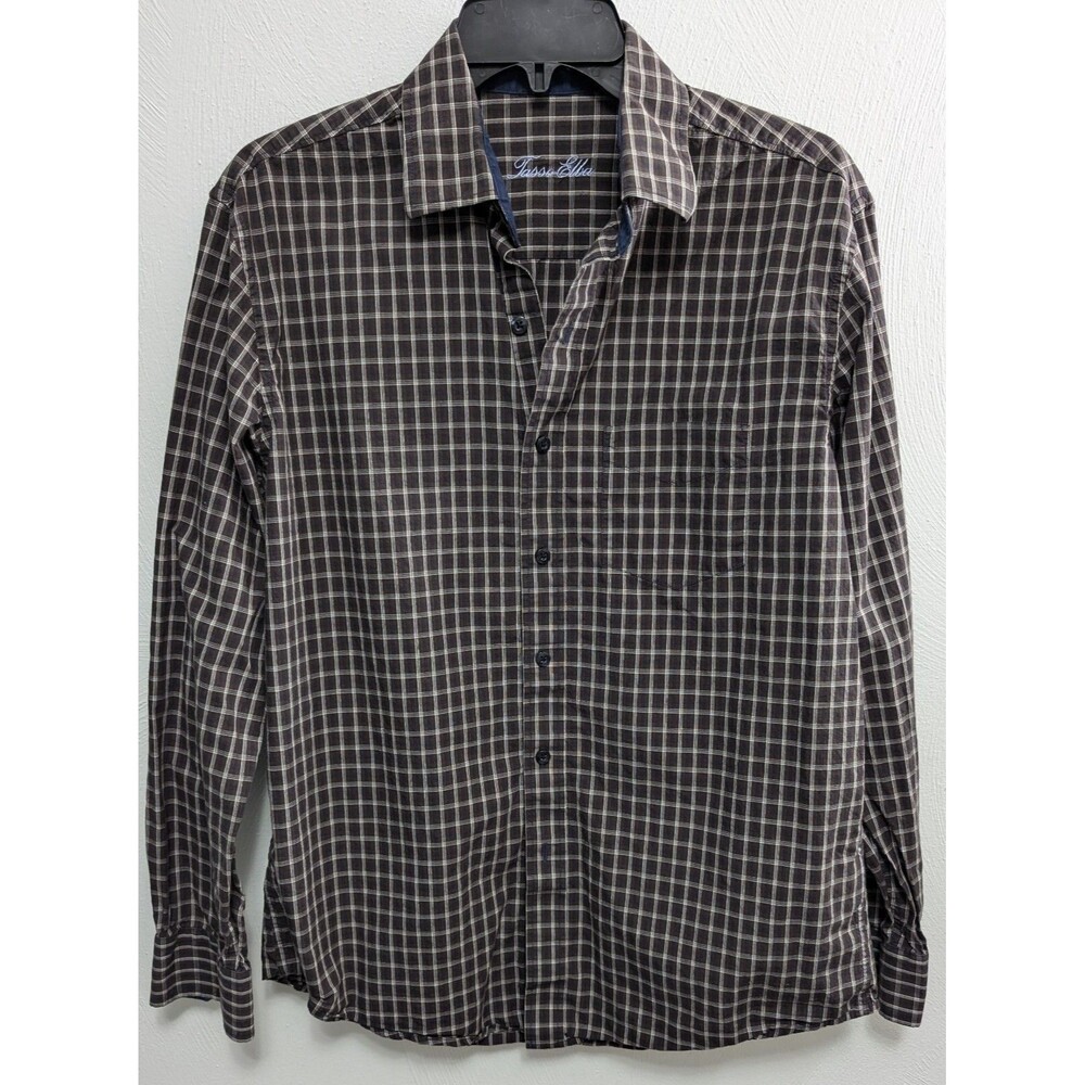 Tasso Elba Small Button Down Brown Checked Shirt